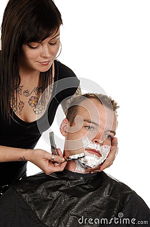 Man Getting Shave at Salon Stock Photo