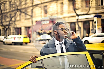 Man getting a taxi Stock Photo