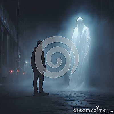 Man and ghost ai generated. Stock Photo