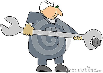 Man With A Giant Wrench Cartoon Illustration