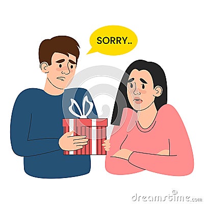 Man with a gift asking for forgiveness vector isolated Vector Illustration