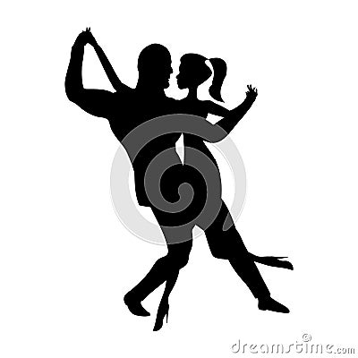 Man and girl dance silhouette, music dancing a sensual social dances. The black and white image isolated. Vector illustration. Vector Illustration