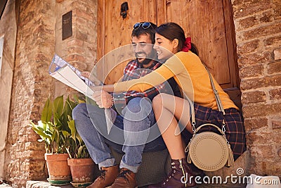 Man and girl on summer vacation enjoying on journey Stock Photo