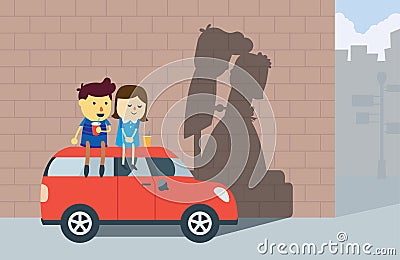 A man and girlfriend have a dream to wedding Vector Illustration