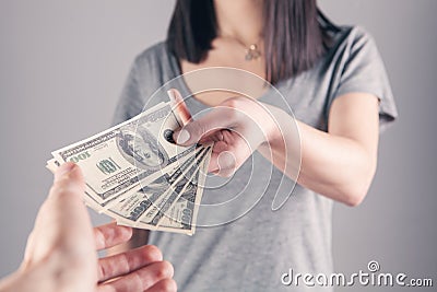 The man gives the girl money Stock Photo