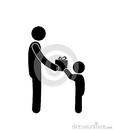 Man gives presents to children, stick figure holiday illustration Vector Illustration