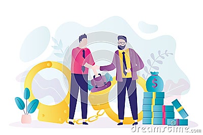 Man giving bribe to businessman. People shake hands in honor of completion of deal Vector Illustration
