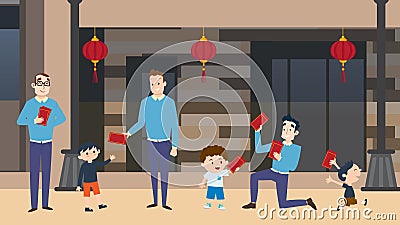 Man giving red packet money for kids Vector Illustration