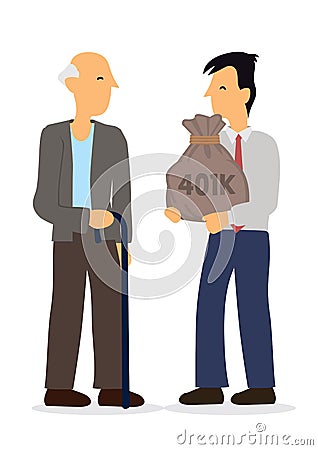Man giving retirement fund to old man Vector Illustration