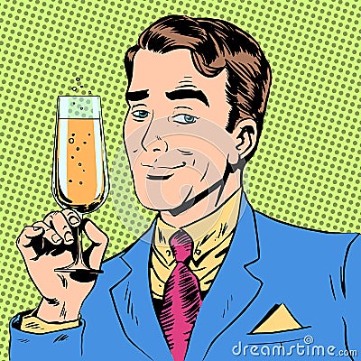 Man with a glass of champagne date holiday toast Vector Illustration