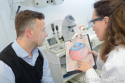 Man with glaucoma consulting ophtalmologist for examination Stock Photo