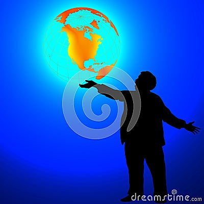 Man with globe Stock Photo