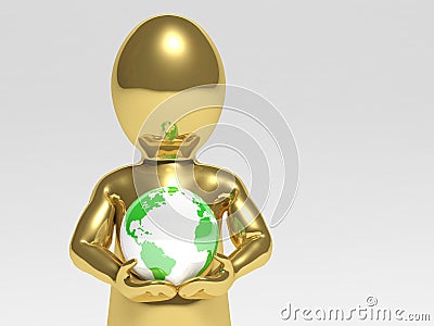 Man with a globe Stock Photo