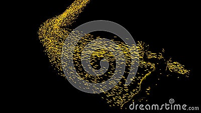 Man with glowing particles. Design. Person falls in dark leaving trail of stream of glowing particles. Silhouette of man Stock Photo