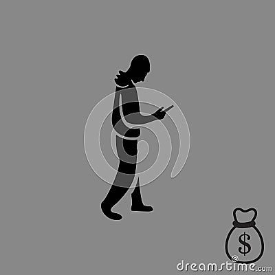 Man goes with the phone in hand icon vector flat design Vector Illustration