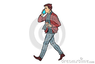 Man goes and speaks on the phone Vector Illustration