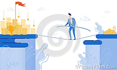 Man Goes on Tightrope View in front Coin. Vector. Vector Illustration