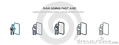 Man going fast and with force against a door icon in different style vector illustration. two colored and black man going fast and Vector Illustration