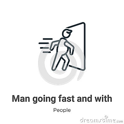 Man going fast and with force against a door outline vector icon. Thin line black man going fast and with force against a door Vector Illustration