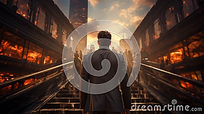 A man going upstairs for Business profit growth Stock Photo