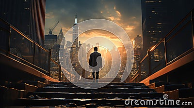 A man going upstairs for Business profit growth Stock Photo