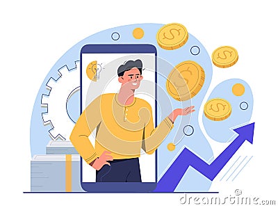 Man with gold coins Vector Illustration