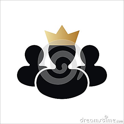 Man with golden crown. Leader symbol and royal vip style Stock Photo
