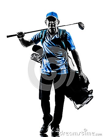 Man golfer golfing golf bag walking silhouette Stock Photo