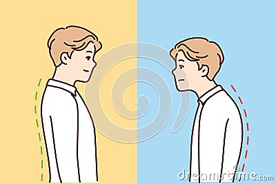 Man with good and bad back posture Vector Illustration
