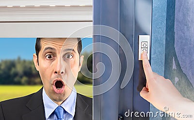 Man gossiping through the window Stock Photo