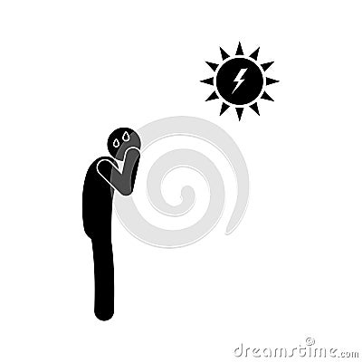 Man got sunstroke, hot sun hurting, climate too hot illustration, stick figure stickman Vector Illustration