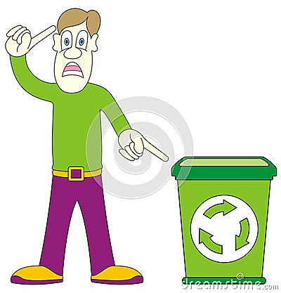 Man and green recycling basket Stock Photo