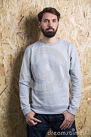 Man grey sweatshirt Stock Photo