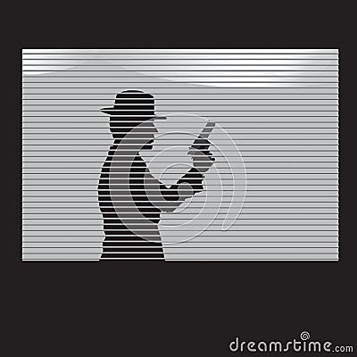 Man with a gun in window Vector Illustration