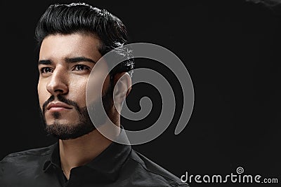 Man With Hair Style, Beard And Beauty Face Fashion Portrait Stock Photo