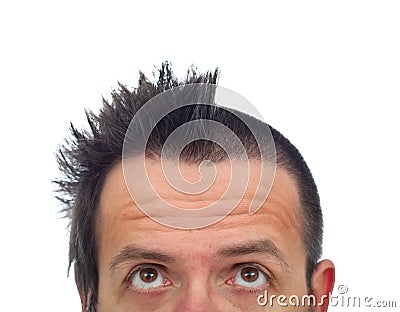 Man with half of hair cut Stock Photo