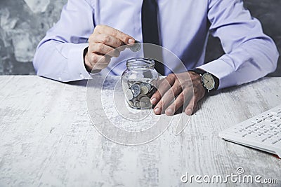 Man hand coins Stock Photo