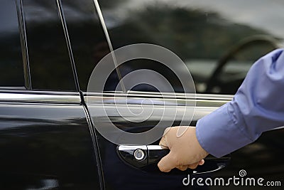 Man hand on handle Stock Photo