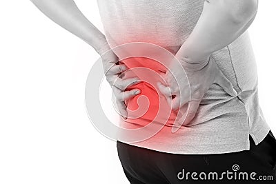 Hand holding back pain, back joint pain Stock Photo