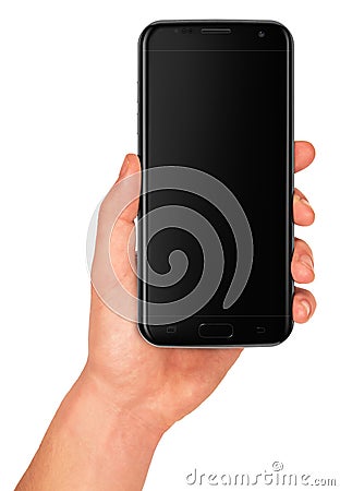 Man hand holding the black smartphone with blank screen Stock Photo