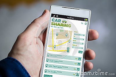 holding car sharing smartphone Stock Photo