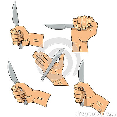 Hand draw. Knife in hand. Kitchen tools. Outline cooking gesture. Cooking hand isolated on white background. Vector Illustration