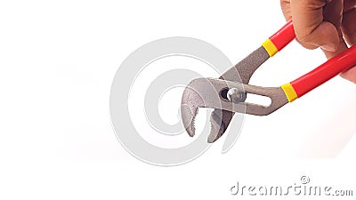 Man hand holding metal Fliers with long handle Stock Photo