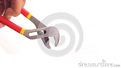 Man hand holding metal Fliers with long handle Stock Photo