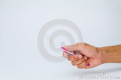 Man hand holding tooth brush Stock Photo