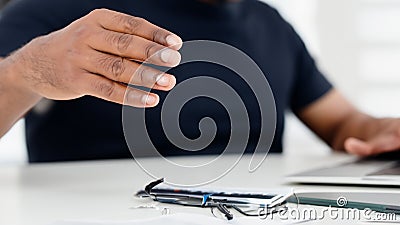 Man hand infront of desktop computer. Generative Ai Stock Photo