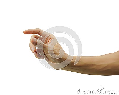 A man hand like giving, holding paper or showing something isolated on white background Stock Photo