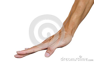 Man hand like a hand pressed down on table or something. Body language. Hand gesture Stock Photo