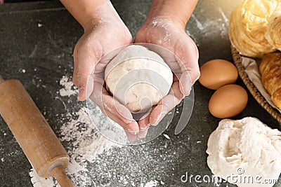 Man hand prepare bakery raw material Stock Photo