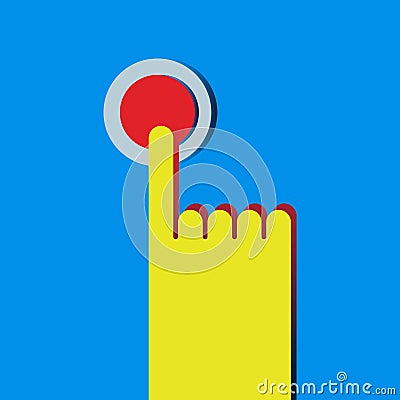 Man hand press red wrong decision button to push. Error choice. Vector Illustration